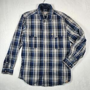 Carhartt Relaxed Fit Long Sleeve Plaid Shirt Pearled Snaps Blue Mens Size Medium